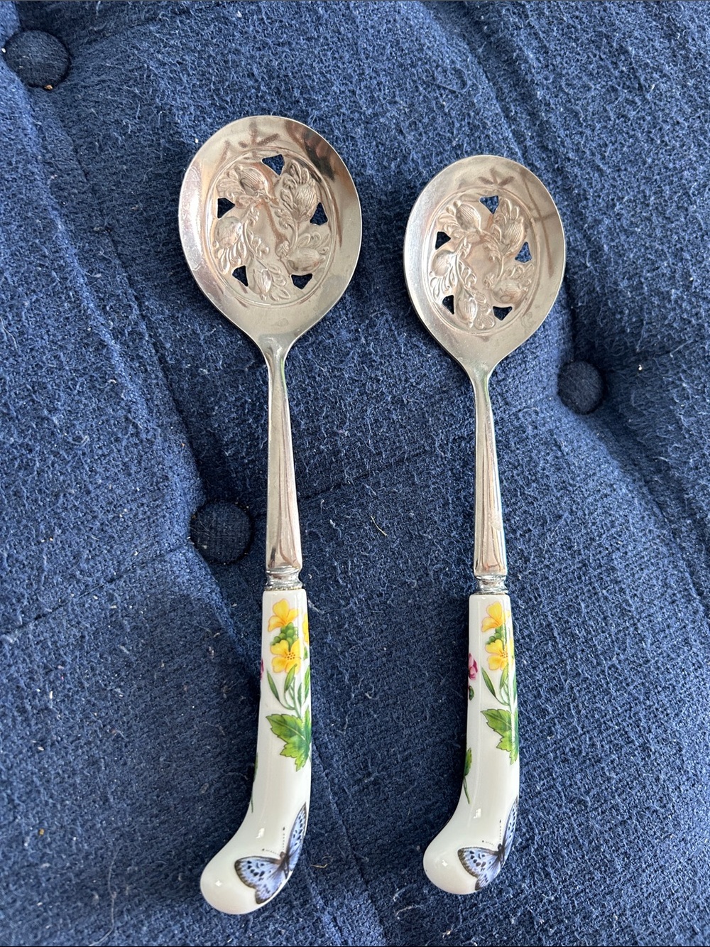Royal Worcester Herbs Sheffield England Vegetable Serving Spoons (2) 1990